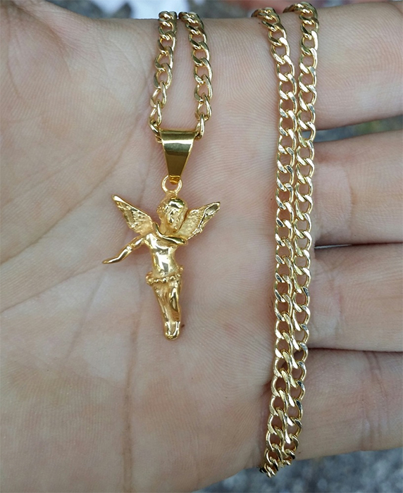 Unique Ice Gold Angel Pendent